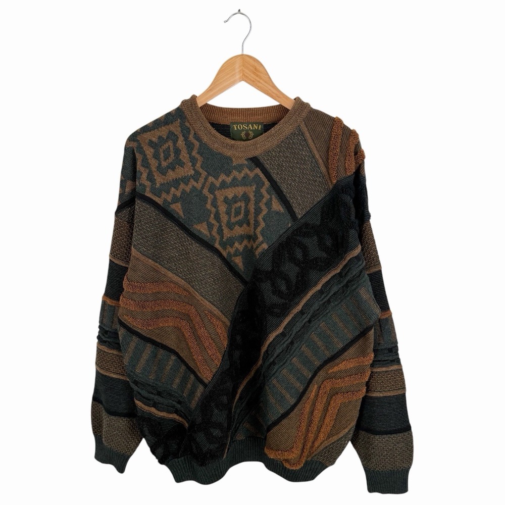 Vintage Tosani Coogi Style Sweater 3D Textured Knit Geometric Wool Men's XXL